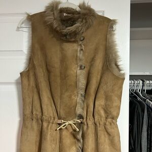 Michael Kors Camel Brown Faux Shearling Drawstring Vest
